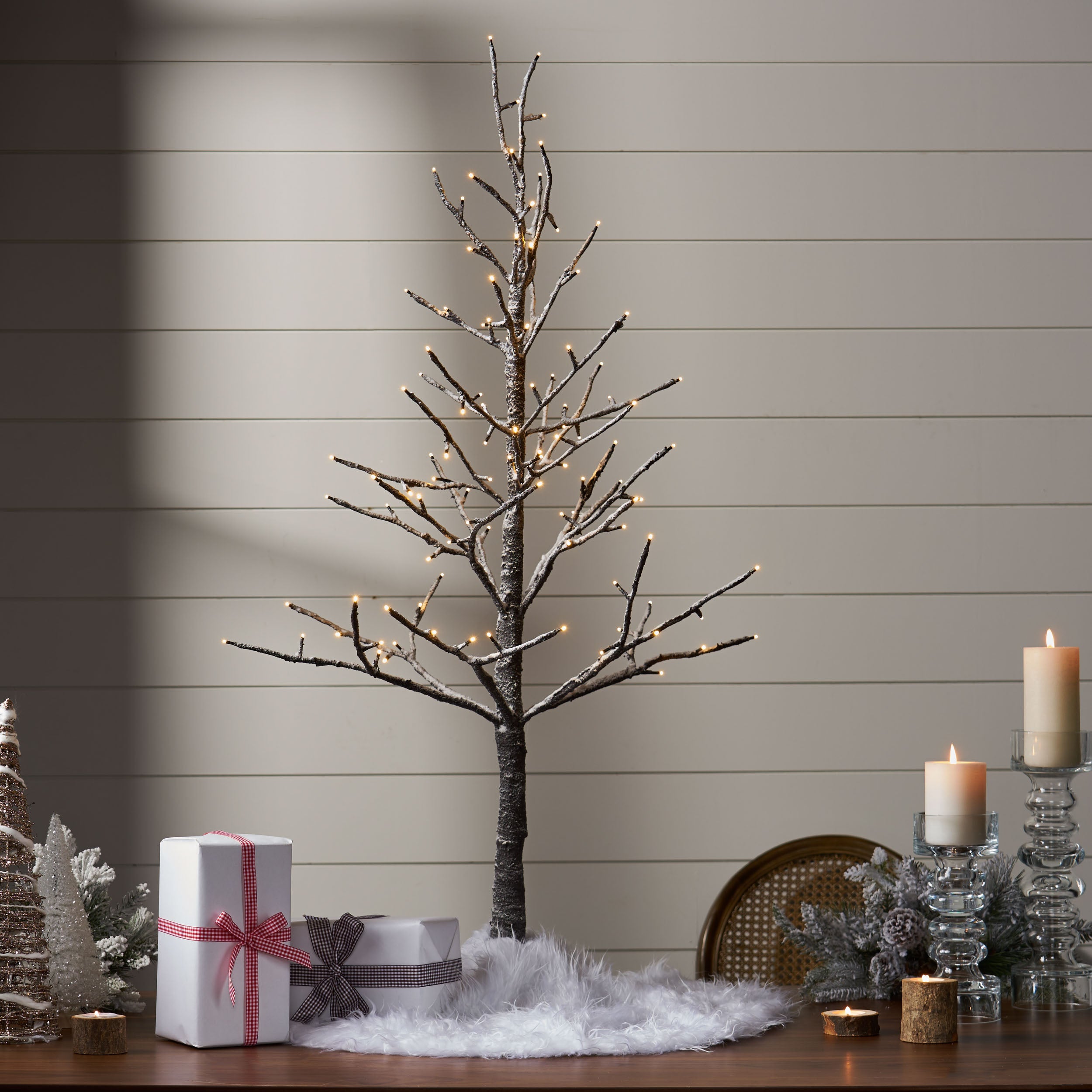 Ahmiya 4-foot Pre-Lit 114 Warm White LED Artificial Christmas Twig Tree