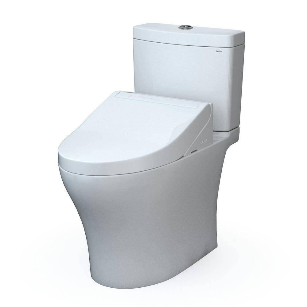 TOTO Aquia IV Cube 2-Piece 1.28 GPF Single Flush Elongated ADA Comfort Height Toilet in Cotton White C5 Washlet Seat Included MW4363084CEMFGN#01