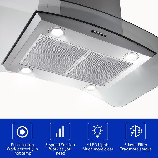 36 in. 700 CFM Ducted Island Range Hood in Silverl with 4 LED Lights