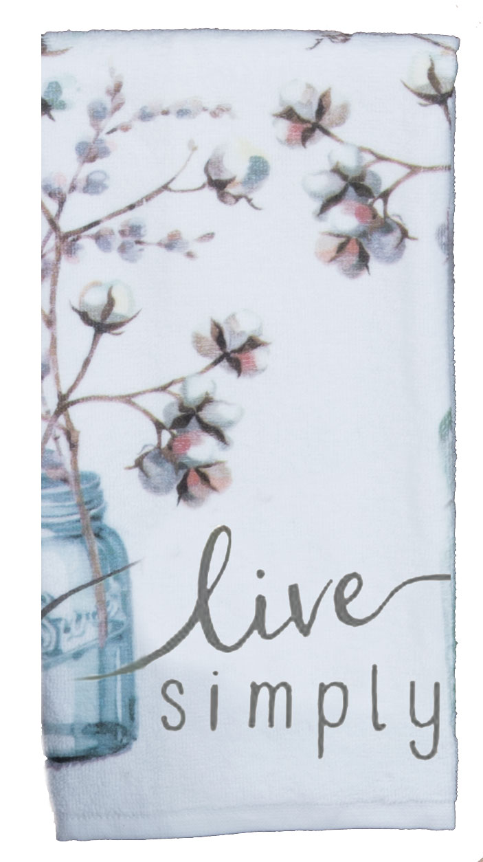 Set of 2 LIVE SIMPLY Cotton Bolls Terry Kitchen Towels by Kay Dee Designs