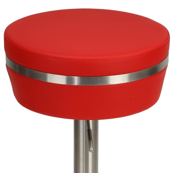 Cortesi Home Athena Premium Adjustable Backless Round Barstool in Brushed Stainless Steel with Heavy Solid Base， Red