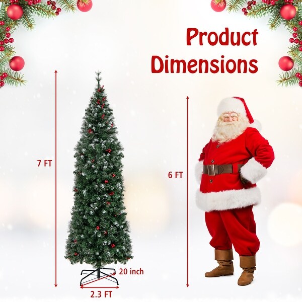 7 FT PreLit Artificial Hinged Slim Pencil Christmas Tree