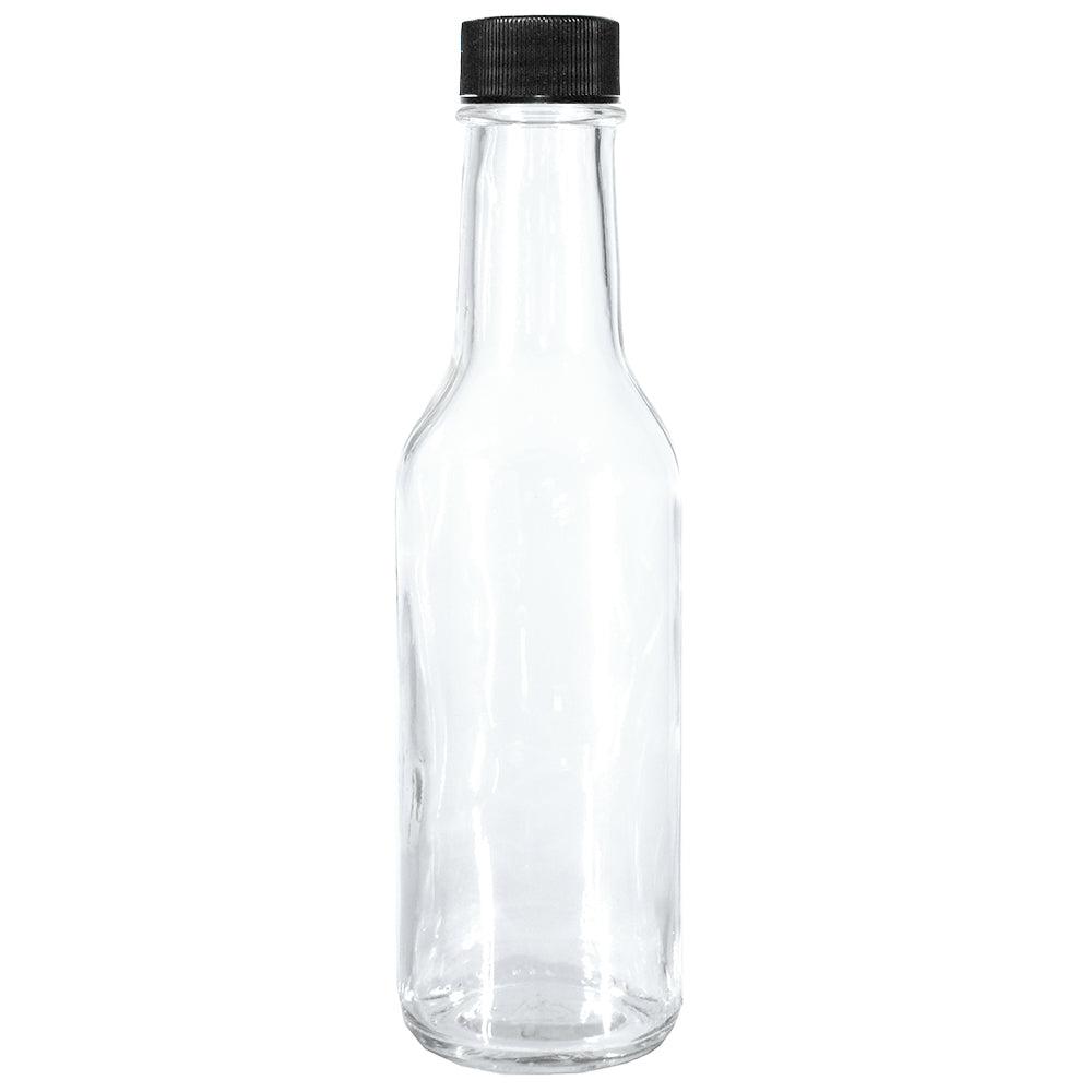 5 oz. Clear Glass Hot Sauce Bottle with Black Foam-Lined Cap and Orifice Reducer (24/414) (V1)-24 (V1)