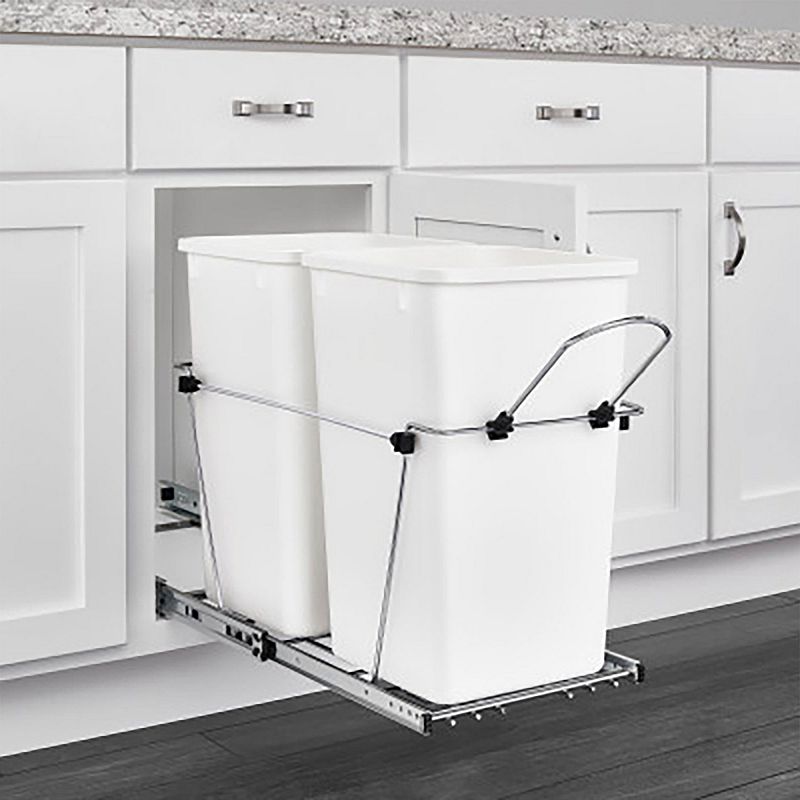 Rev-a-shelf Double Pull Out Trash Can 27 Qt For Kitchen， White， Rv-15kd-11c S