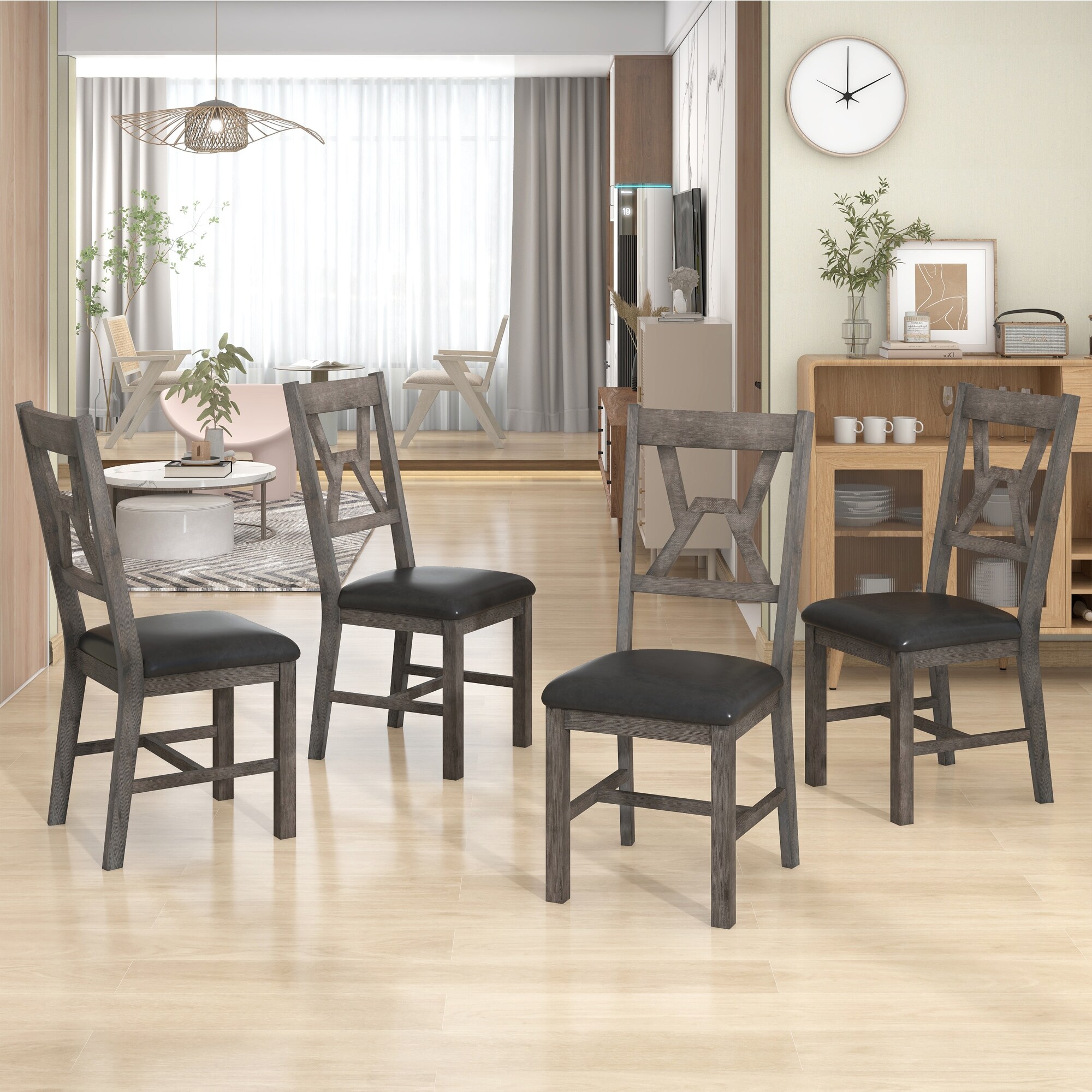 4-Piece Kitchen Wood Upholstered Chairs for Small Places