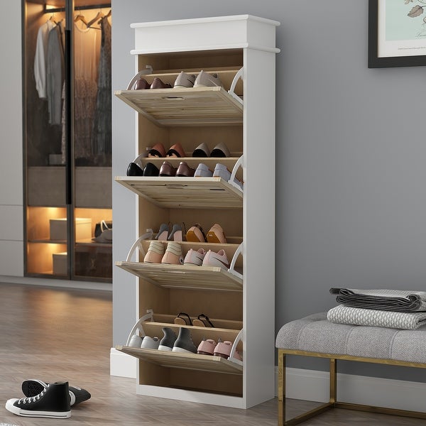 21.7W Shoe Storage Cabinet With 4 Large Fold-Out Drawers - - 35444505