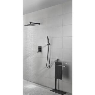 Lukvuzo High Pressure 12 in. Shower Head Brass Wall Bar Shower Kit with 12 in. x 20 in. Shower Niche in Matte Black HDSA11FS019