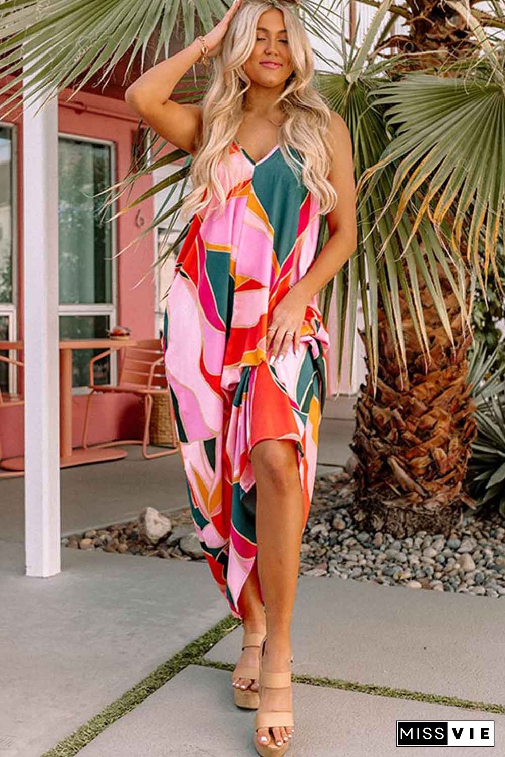 Multicolor Boho Print Slip Sleeveless Maxi Dress