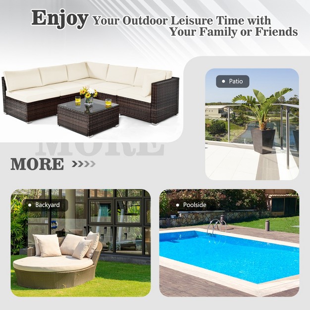 Tangkula 6pcs Wicker Patio Sectional Conversation Furniture Set With Seat Cushions amp Coffee Table