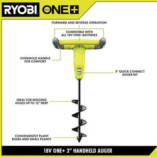 RYOBI ONE+ 18V Cordless Earth Auger with 3 in. Bit (Tool Only) P29016BTL