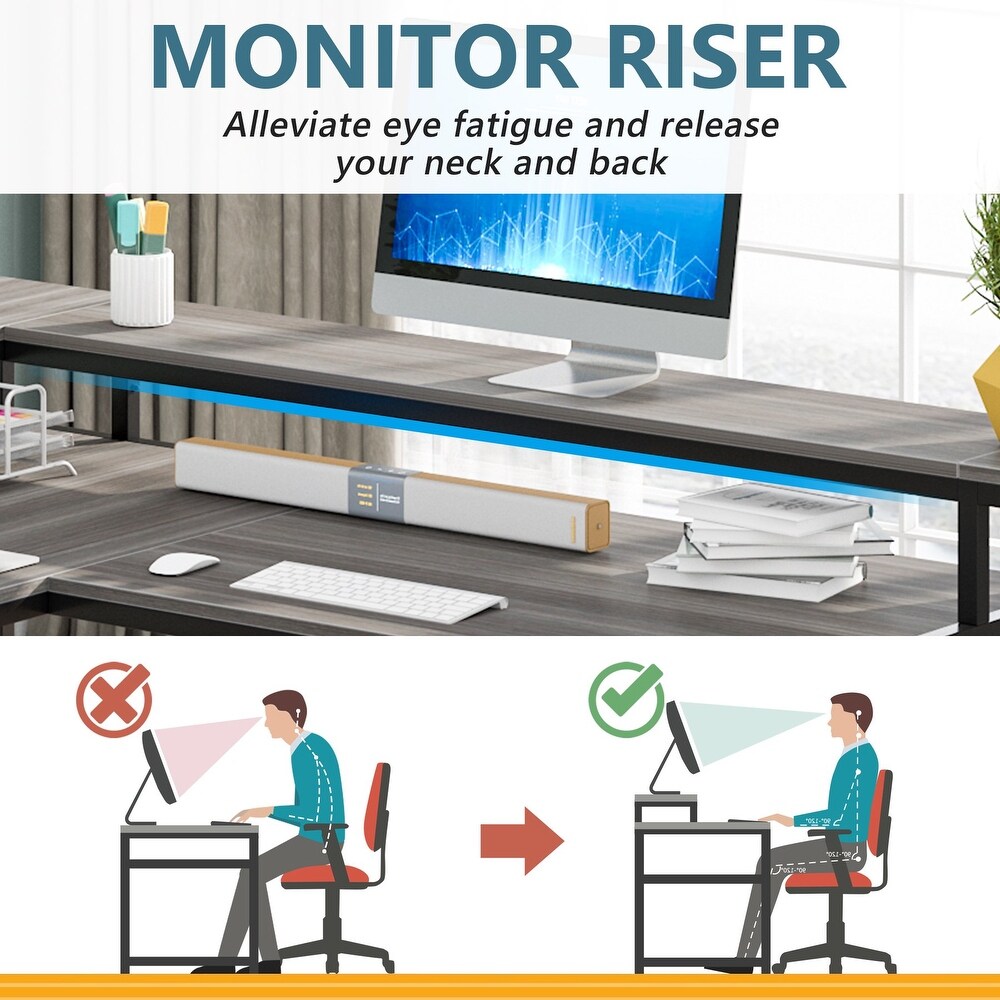 Reversible L Shaped Desk with Monitor Shoelf  Large Computer Desk for Office Home