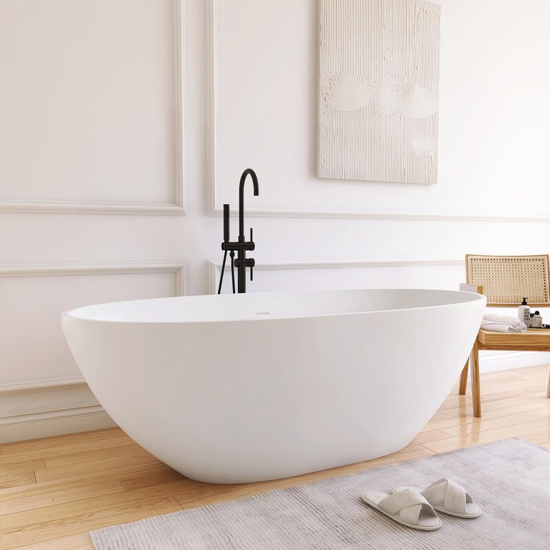 MEDUNJESS 65'' x 29.5'' Freestanding Soaking Solid Surface Bathtub