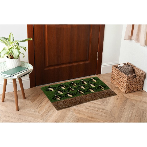 Busy Bees Boot Scrape Bumble Bee Rectangle Indoor And Outdoor Coir Door Welcome Mat Green