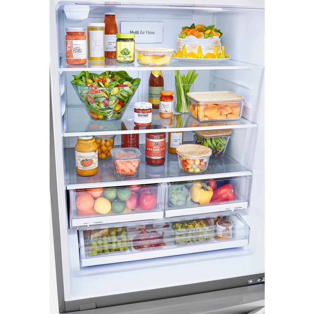 LG 33 in. W 26 cu. ft. Bottom Freezer Refrigerator w Multi-Air Flow and Smart Cooling in PrintProof Stainless Steel LRDCS2603S