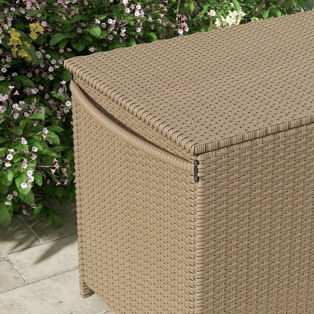 Outsunny 83 Gallon Deck Box Large Outdoor Storage Chest Pe Wicker Trunk For Outside On Wheels For Garden Tools amp Pool Toys