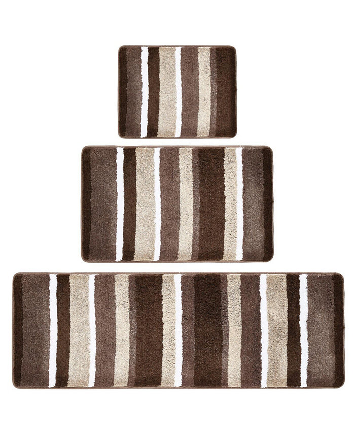 mDesign Microfiber Bath Mat Rugs Runner Striped Print Set of 3