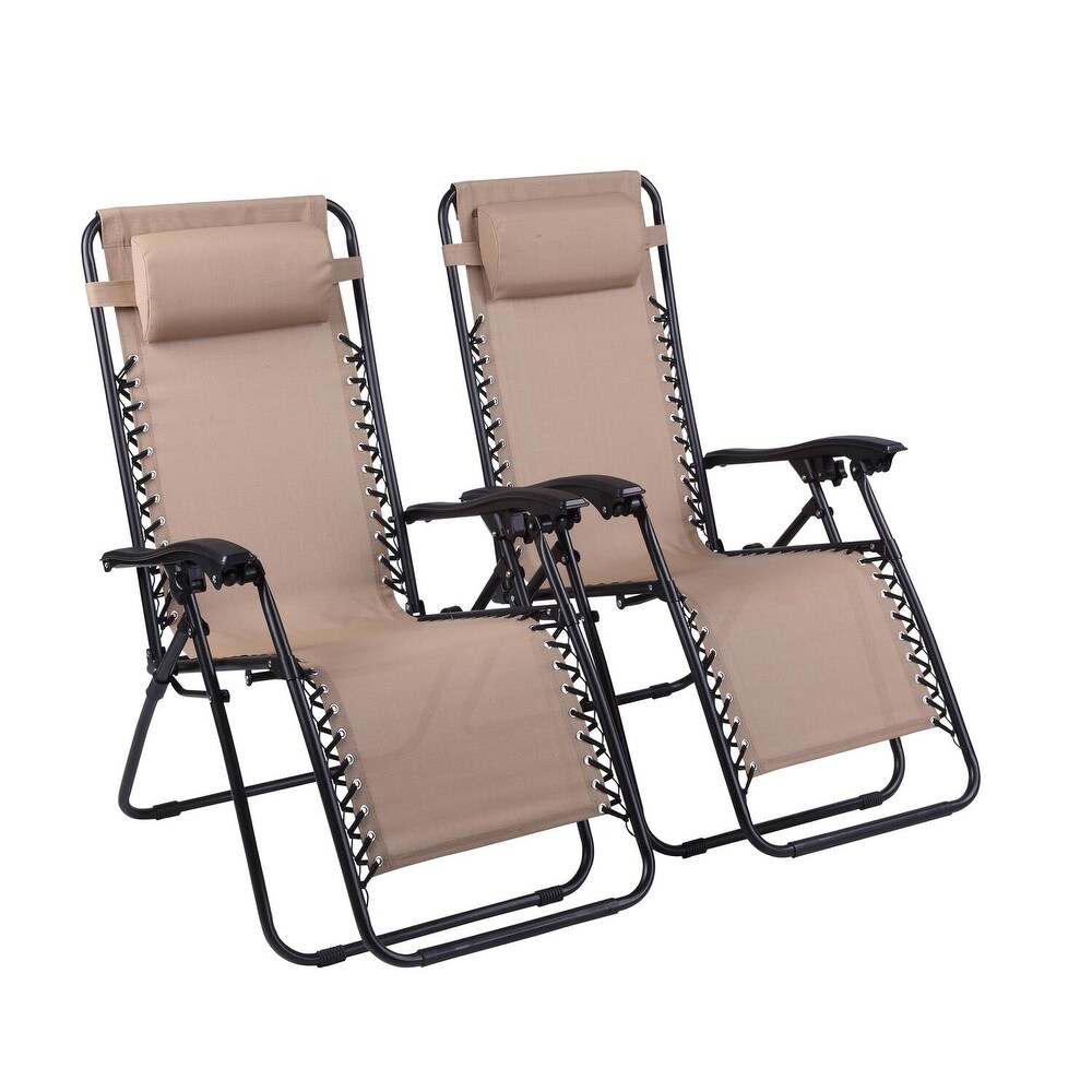 Zero Gravity Lounge Chairs Set of 2  Outdoor Patio Camping Reclining Lawn Chairs with Armrest  Headrest