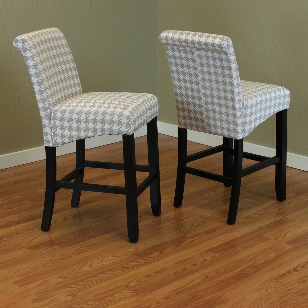 Milan Houndstooth Linen Upholstery Armless Counter Chairs (Set of 2)