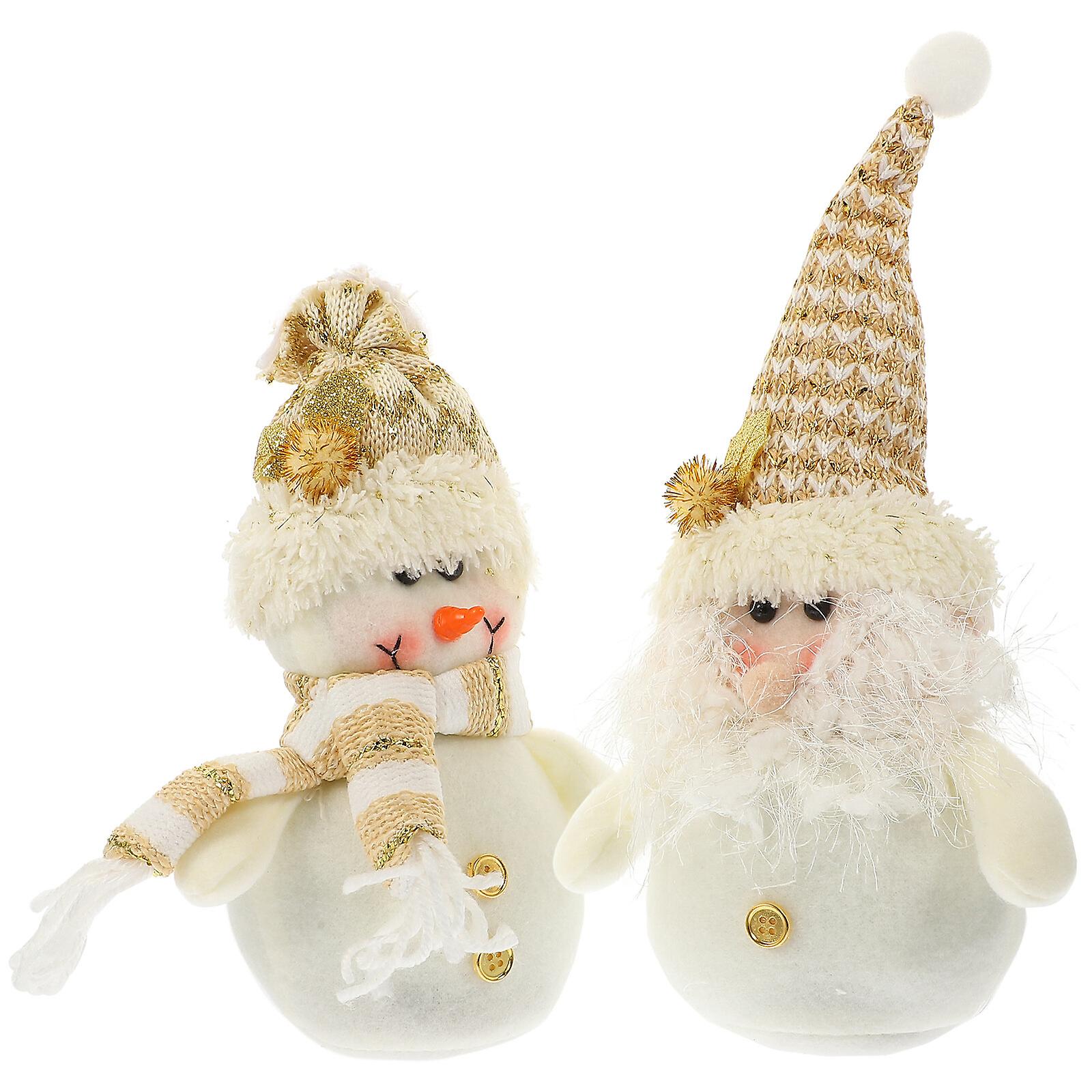 2pcs Xmas Santa Claus Dolls Xmas Snowman Ornament Xmas Desktop Decorations