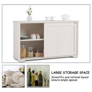 Costway 42 in. Cream White Kitchen Storage Cabinet Sideboard Buffet Cupboard with Sliding Door HM0004