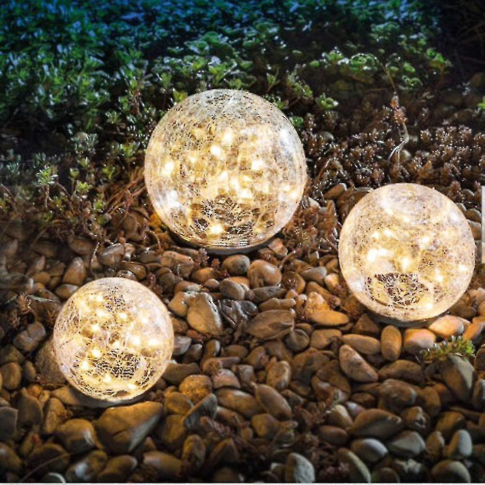 Garden Solar Lights， Cracked Glass Ball Waterproof Warm White Led For Outdoor Decor Decorations Pathway Patio