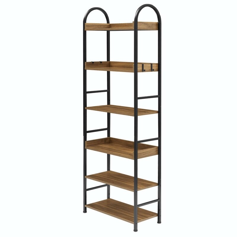 70.8 Inch Tall Bookshelf  6 tier Shelves with Round Top Frame