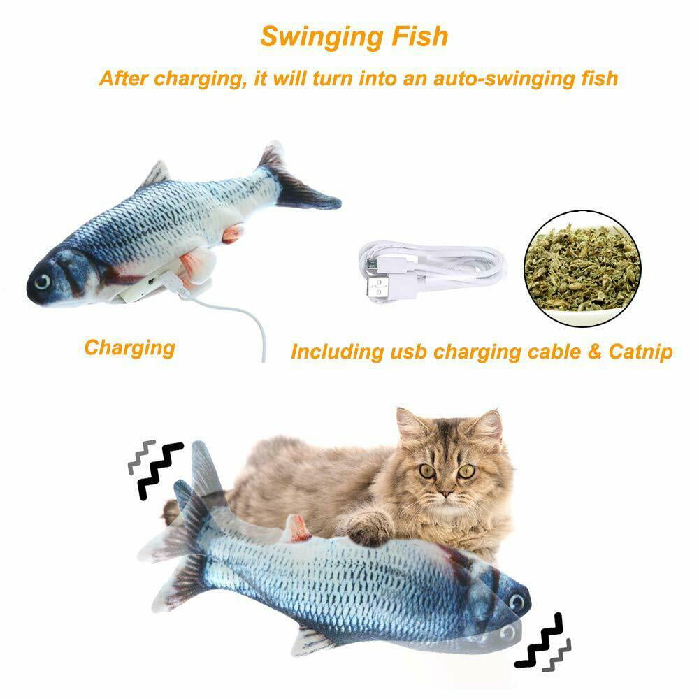 Electric Moving Fish Cat Toy， Realistic Plush Simulation Electric Wagging Fish Cat Toy Catnip Kicker Toys New