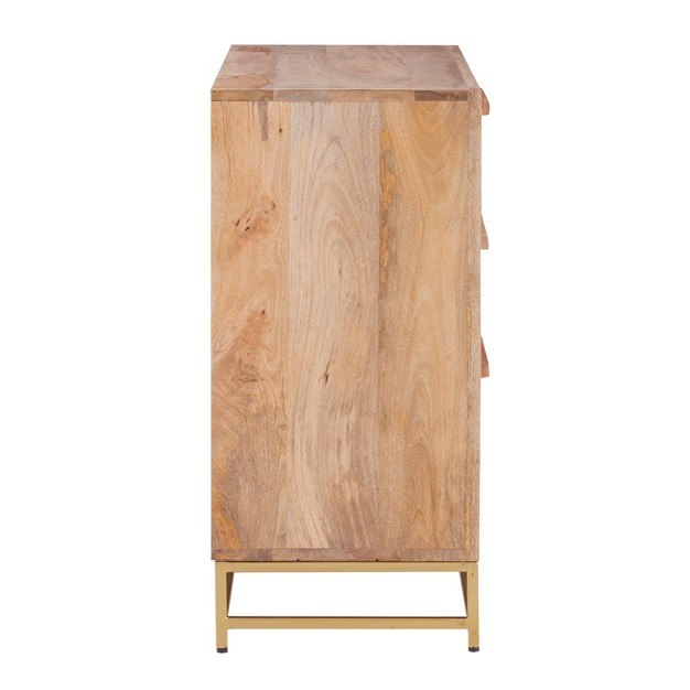 Gordon Transitional 3 Natural Cane Drawers Cabinet With Gold Metal Base Powell