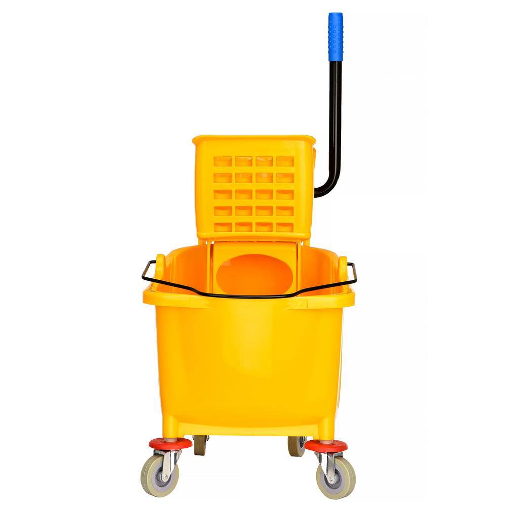 Alpine Industries 36 Qt. Yellow PVC Mop Bucket with Side Wringer (2-Pack) 462-2PK