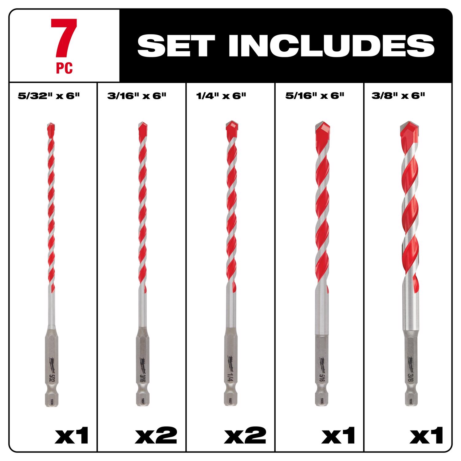 MW Shockwave 5/32 in. X 6 in. L Carbide Hammer Drill Bit Set 7 pc