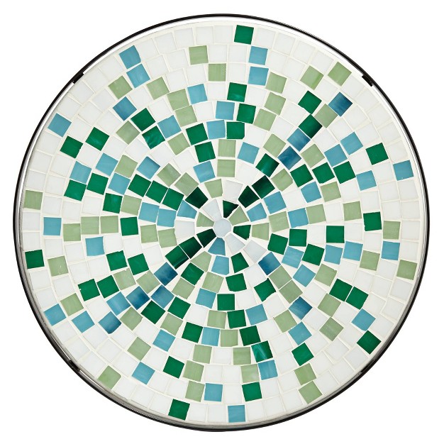 Wide Set Of 2 Aqua Green Mosaic Tabletop Front Porch Patio Home House