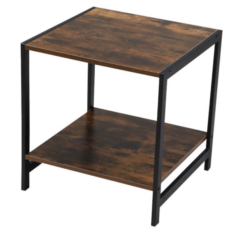 Compact Rustic Industrial Side Table W/ Storage Shelf - 18.9