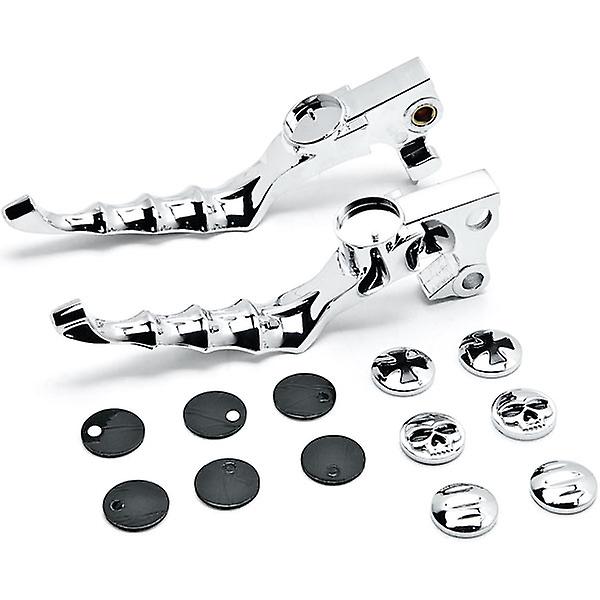 Chrome Hand Levers Skull Cross Grooved Emblems Compatible with Harley Davidson Sportster 1200 Custom 2004-2015