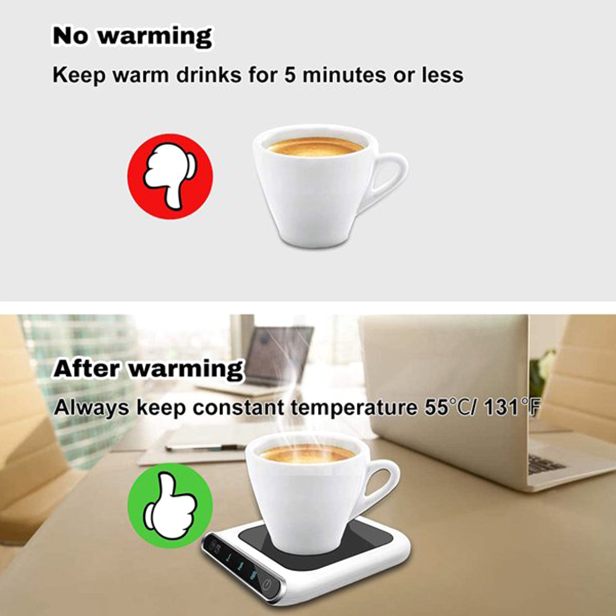 Coffee Mug Warmer for Auto Shut ON/Off Cup Warmer，3-Gears Adjustable Heating Temperature Coffee Mug Warmer for Office Home Use