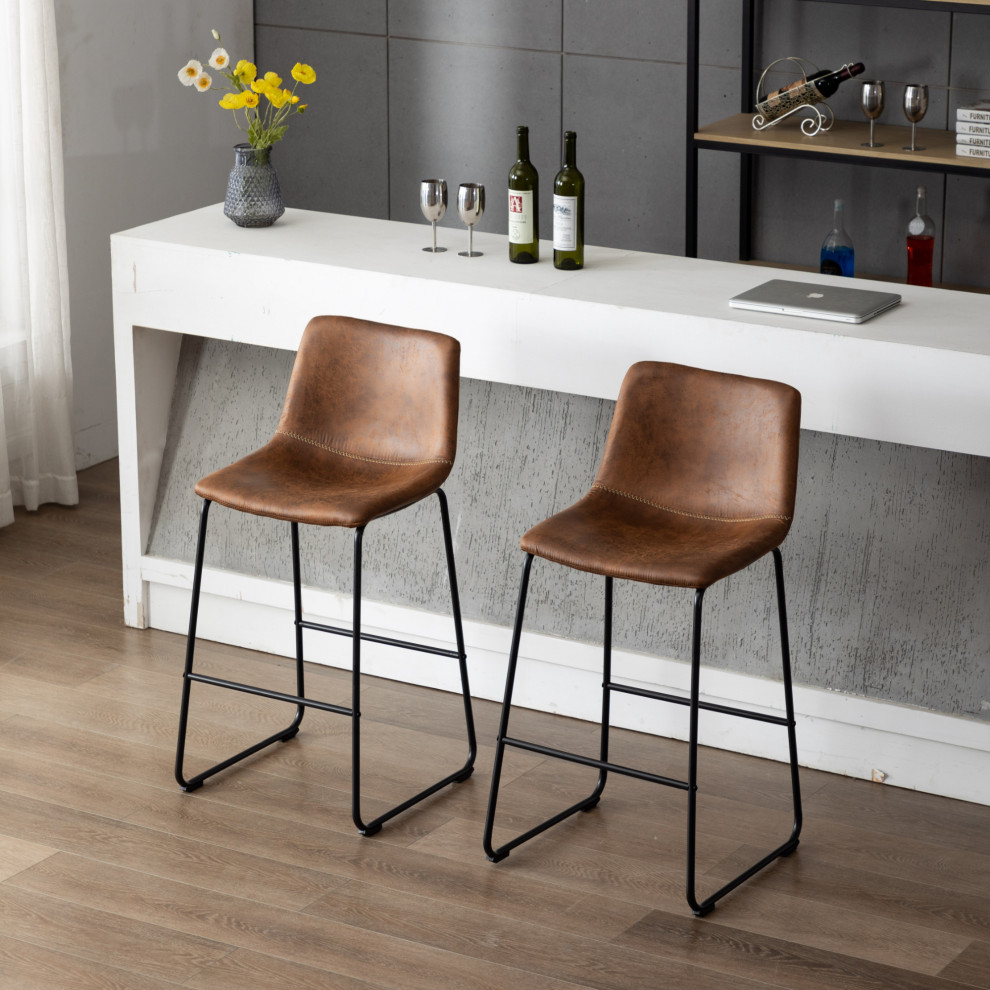 Home Beyond Synthetic Leather Dining Chairs Armless  Set of 2   Industrial   Dining Chairs   by Home Beyond  Houzz