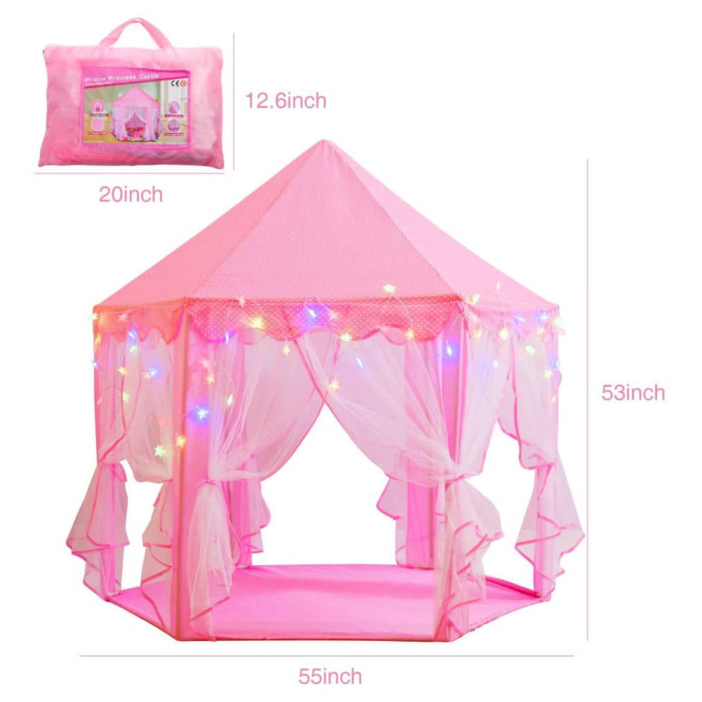 Princess Castle Tent for Girls with Star Lights, Play Tents for Kids Indoor Hexagon Playhouse with Large Space, Toys for Children Toddlers Outdoor Games