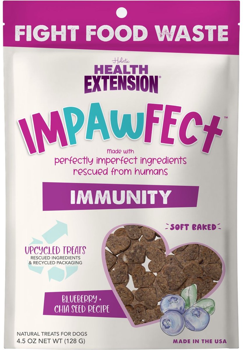 Health Extension Impawfect Immunity Support Blueberry and Chia Seeds Flavored Soft and Chewy Dog Treats， 4.5-oz bag