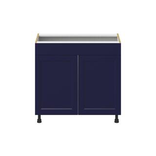 J COLLECTION Devon Painted 36 in. W x 34.5 in. H x 24 in. D Blue Shaker Assembled Cooktop Base Kitchen Cabinet DSBCT36FF-DV