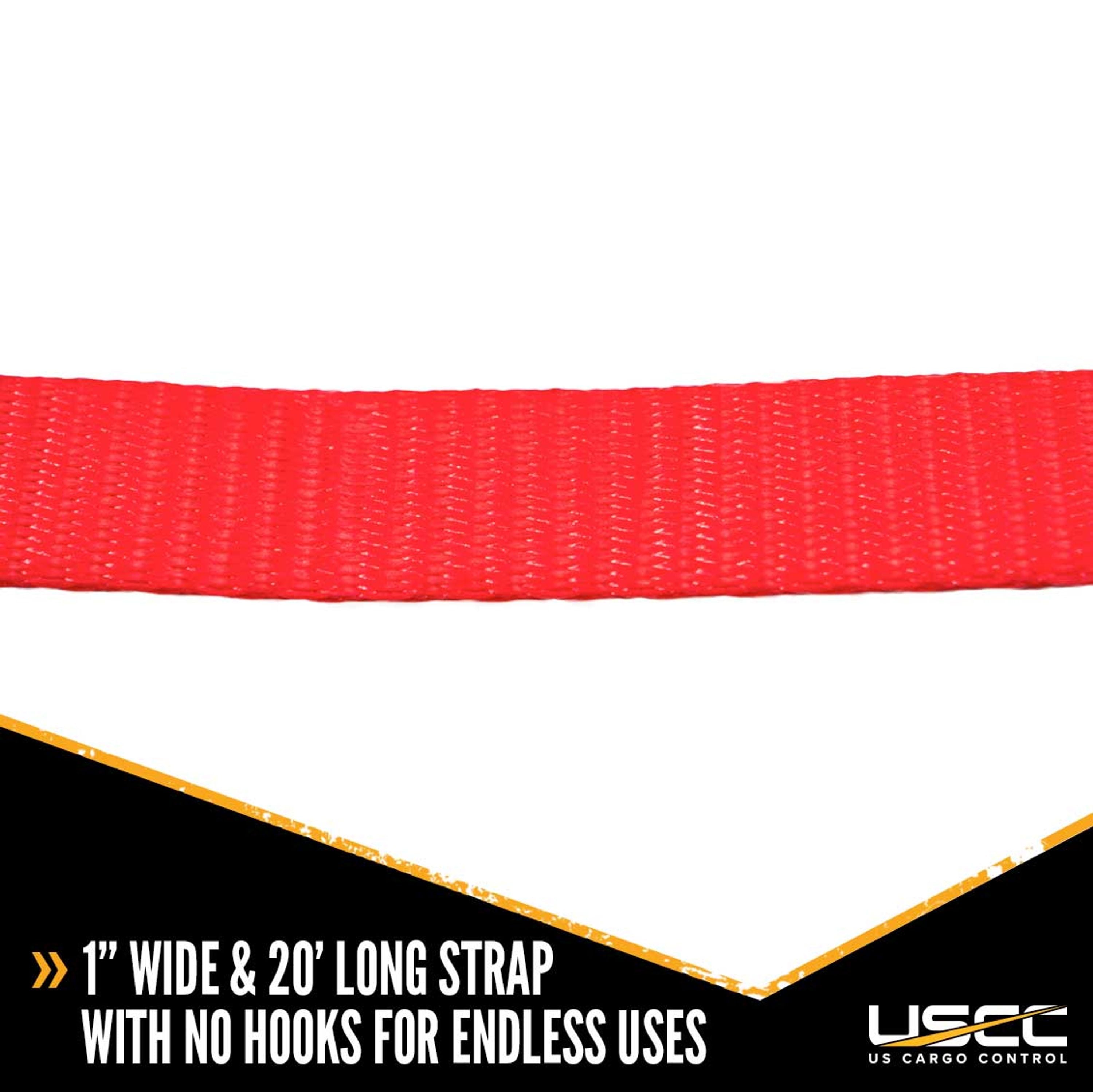 US Cargo Control Endless Ratchet Strap - 1 Inch Wide X 20 Foot Long Open End Ratchet Strap - Red Endless Ratchet Strap Tie Down With Many Uses - Perfect Small Cargo Strap with Ratchet