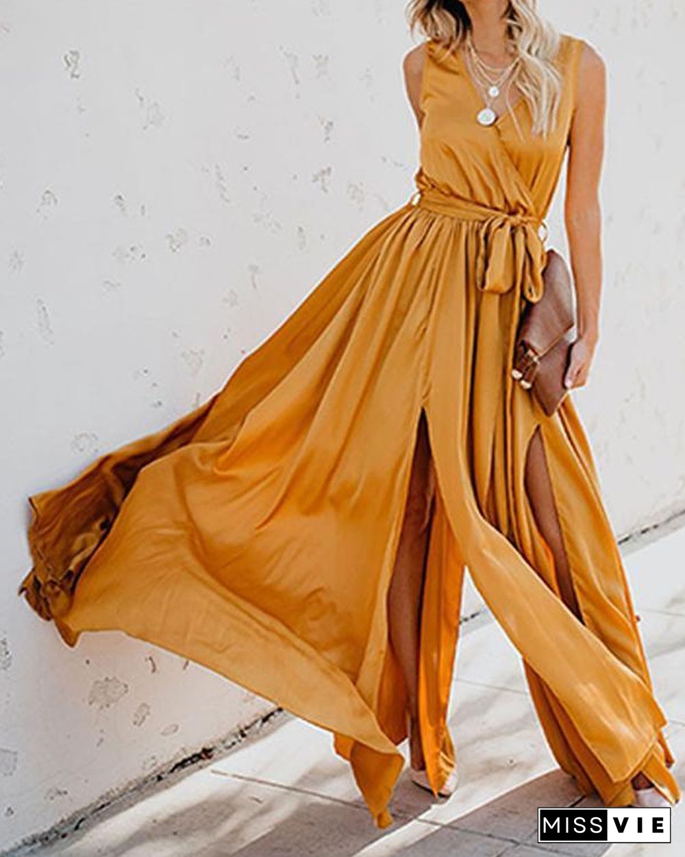 Solid Sleeveless A-line Casual/Vacation Maxi Dresses