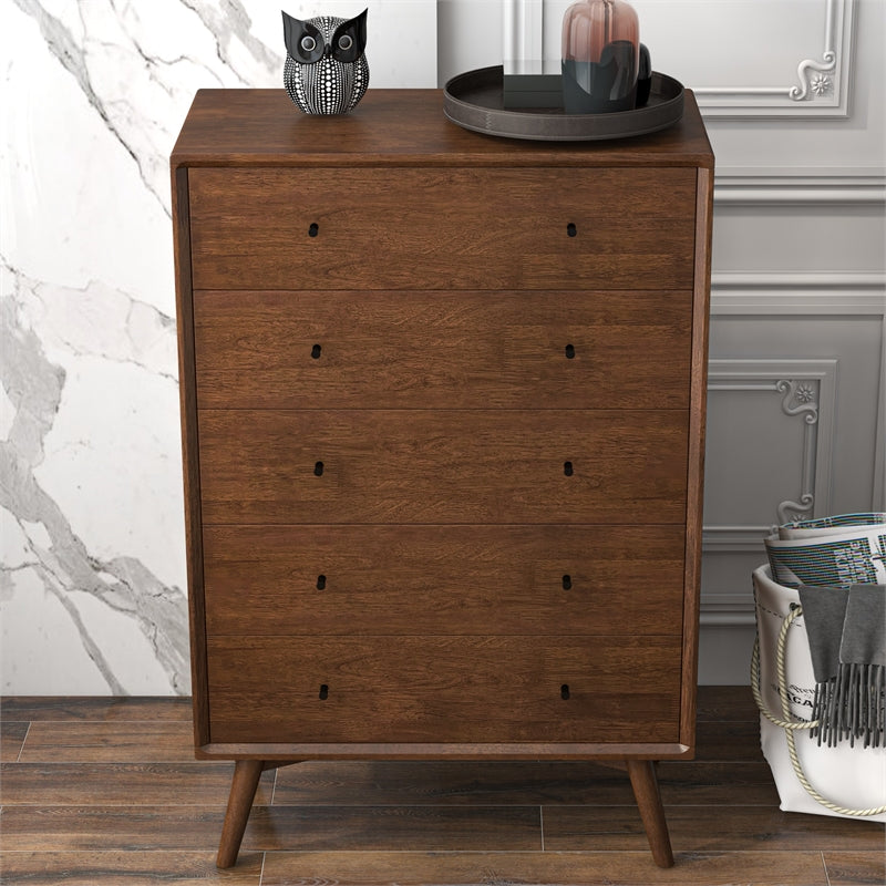 Francesca Modern Bedroom 5 drawers Tall Dressers in Solid Wood Walnut Brown