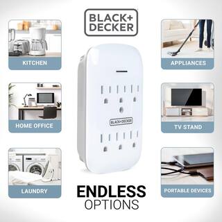 BLACK+DECKER 6 Grounded Outlets Surge Protector Wall Mount with Sleek Power Adapter Tap (2-Pack) BDXPA0040