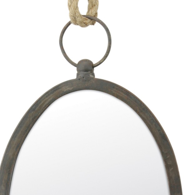 Large Oval Metal Wall Mirror With Rope Hanging Loop Stonebriar Collection