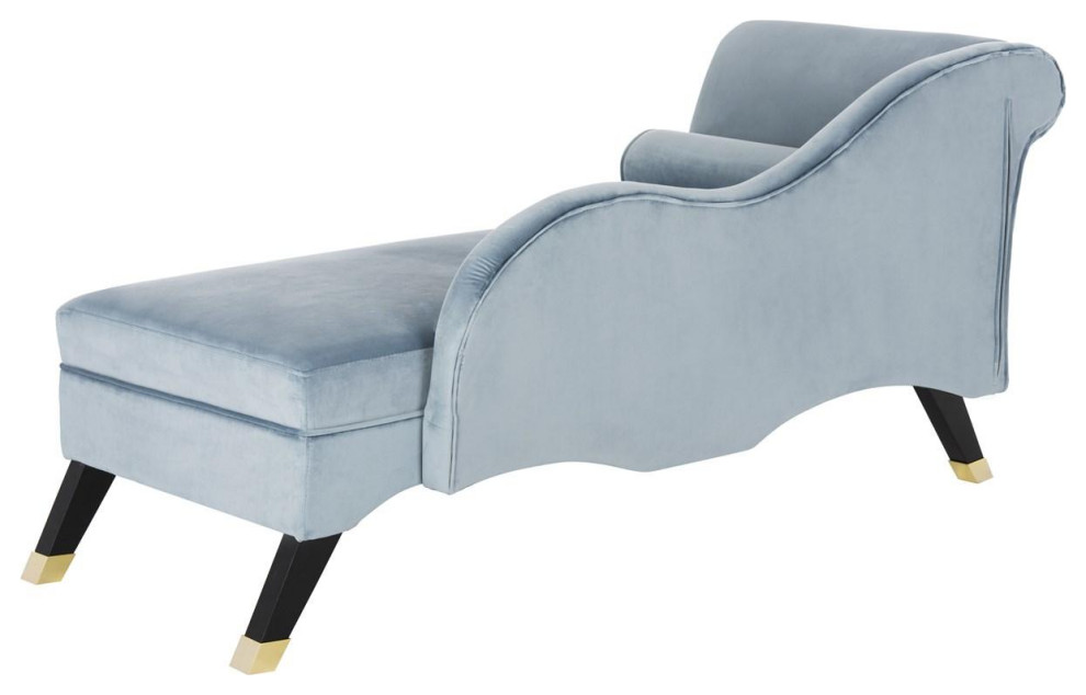 Karen Velvet Chaise W/ Pillow Slate Blue/ Espresso   Transitional   Indoor Chaise Lounge Chairs   by Love Sofa  Houzz