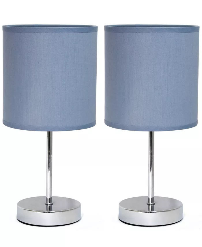 All The Rages Simple Designs Chrome Mini Basic Table Lamp with Fabric Shade 2 Pack Set