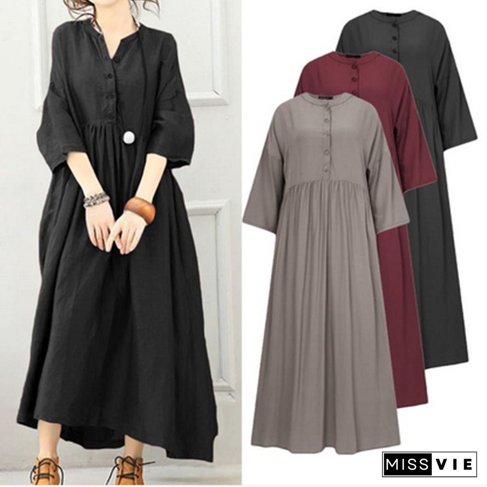 Spring Cotton Literary Leisure Solid Color Loose Cardigan Pullover Black Dresses