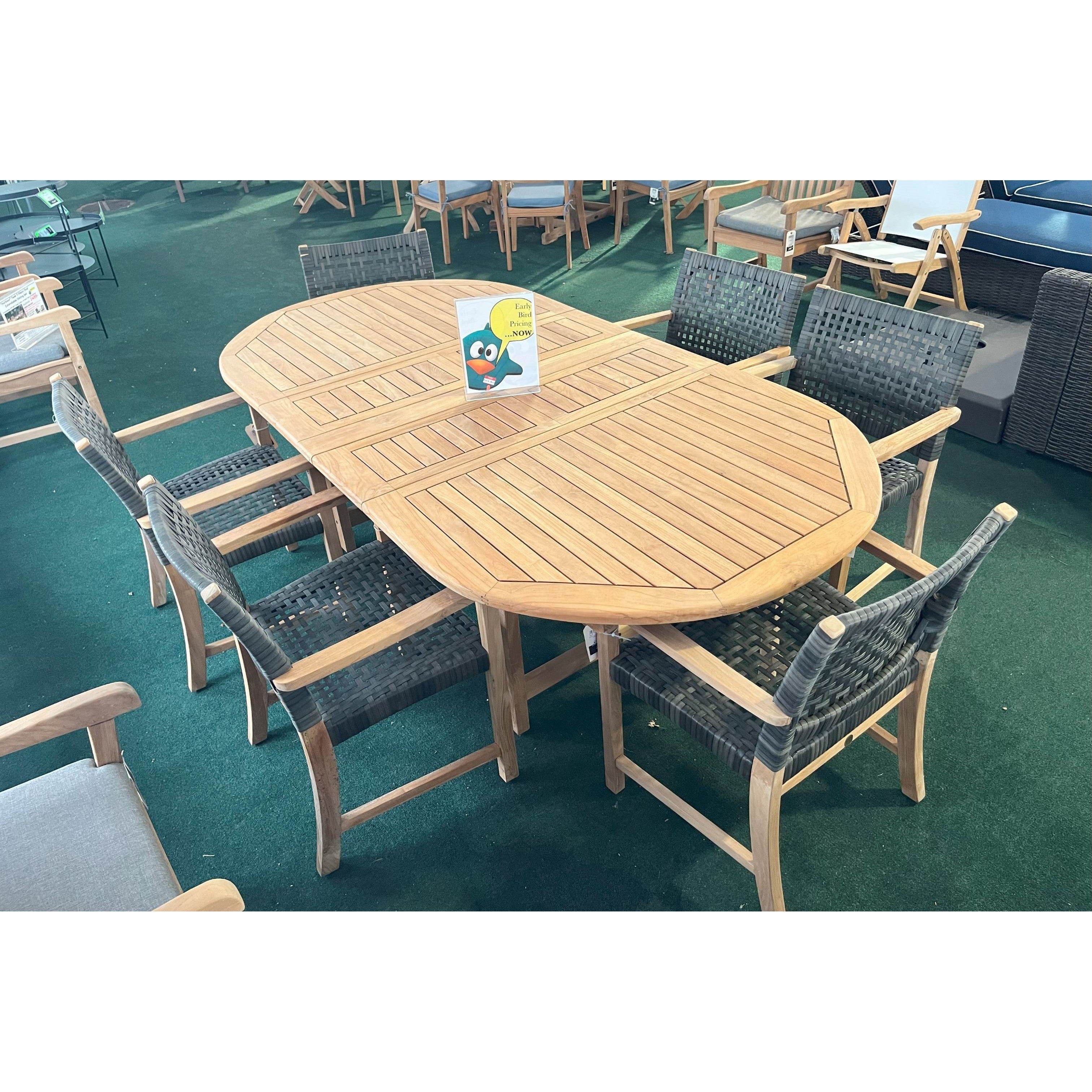 Harbour Teak Outdoor Dining Set (Teak Extendable Oval Table 71-95 with 6 Sanur Woven Armchairs)