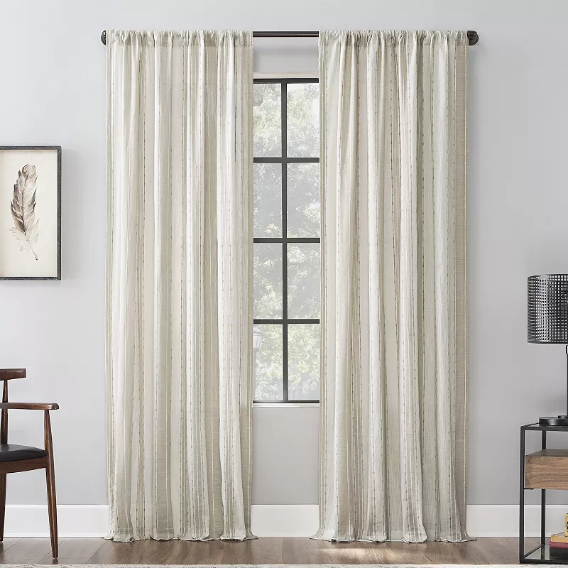 Archaeo Slub Stripe Semi-Sheer Rod Pocket Curtain Panel