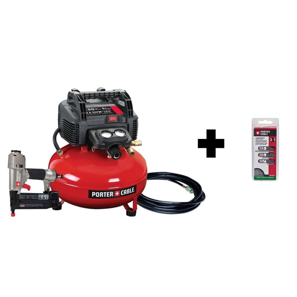 Porter-Cable 6 Gal. 150 PSI Portable Electric Air Compressor 18-Gauge Brad Nailer and 18-Gauge Brad Nails (900 per Box) PCFP12236BN18PP