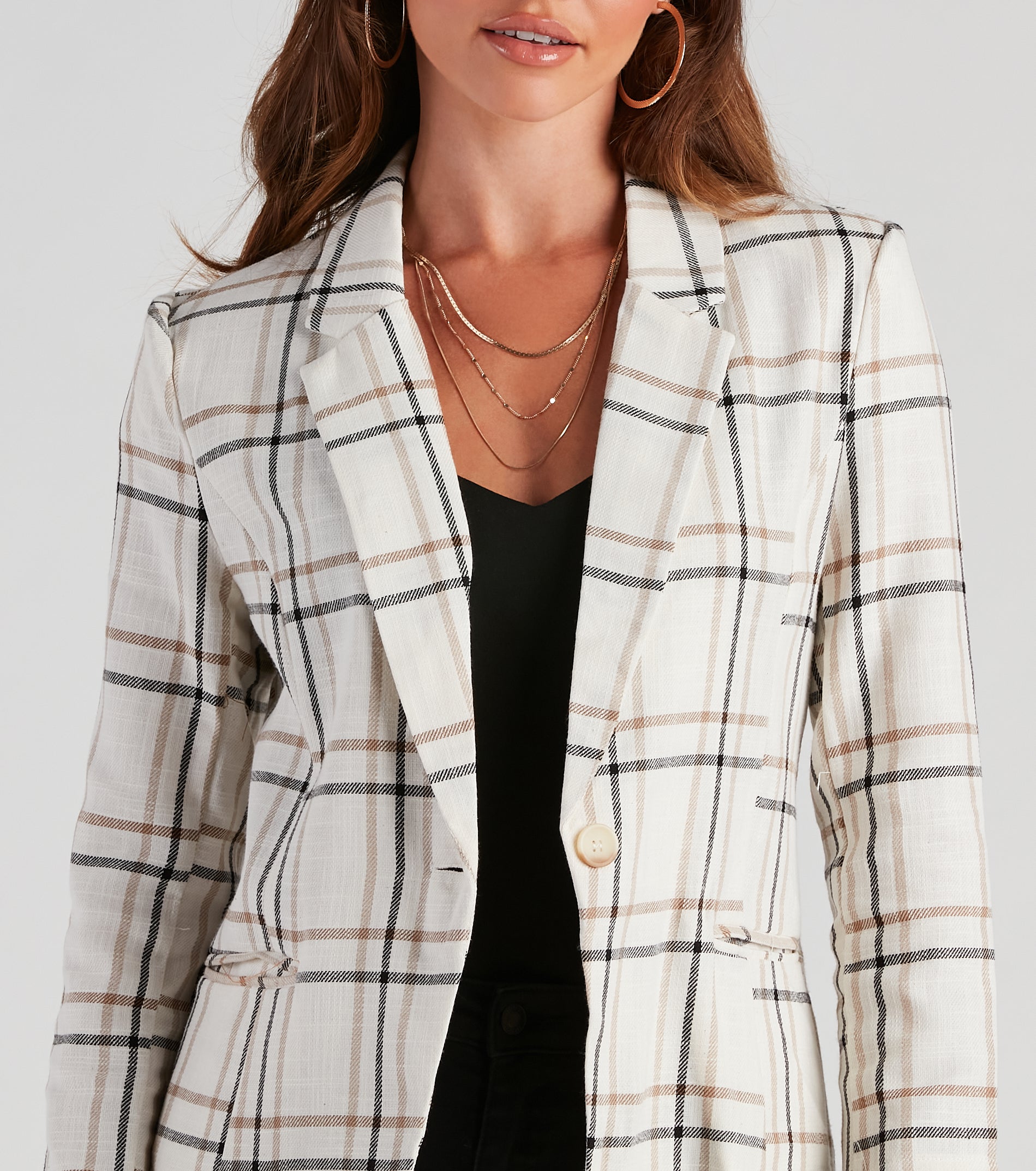 Plaid Haven Casual Woven Blazer